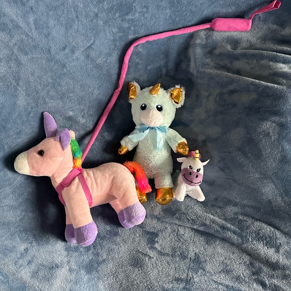 Plush Unicorn Toy Bundle Set - Pink, Blue, White